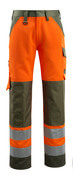 15979-948-1433 Trousers with kneepad pockets - hi-vis orange/moss green