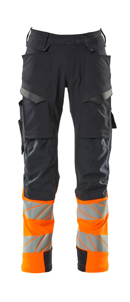 19179-511-01014 Trousers with kneepad pockets - dark navy/hi-vis orange
