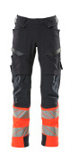 19179-511-01014 Trousers with kneepad pockets - dark navy/hi-vis orange