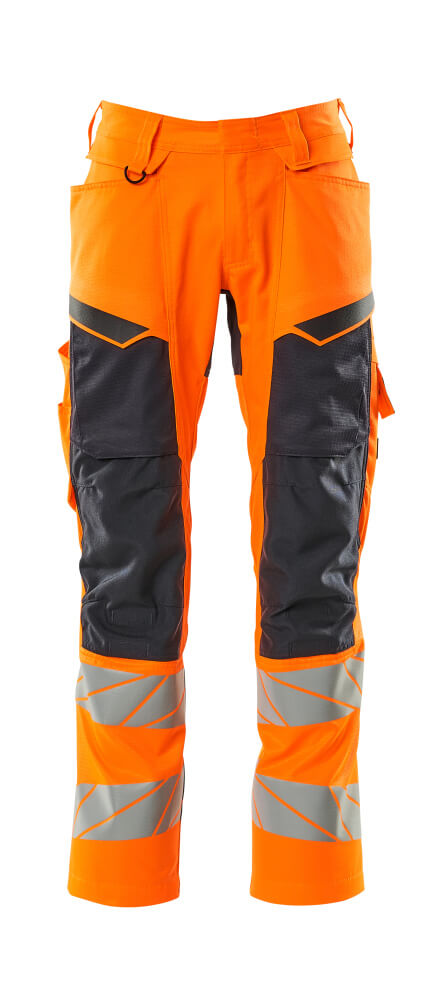 19579-236-14010 Trousers with kneepad pockets - hi-vis orange/dark navy
