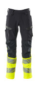 19879-711-01017 Trousers with kneepad pockets - dark navy/hi-vis yellow